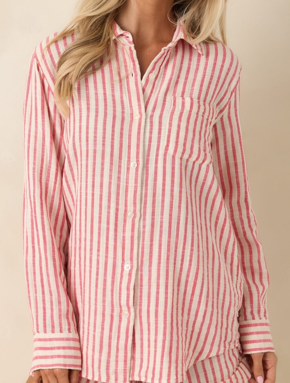 Banana Republic Pink and White Striped Linen-Blend Top...Size:XL